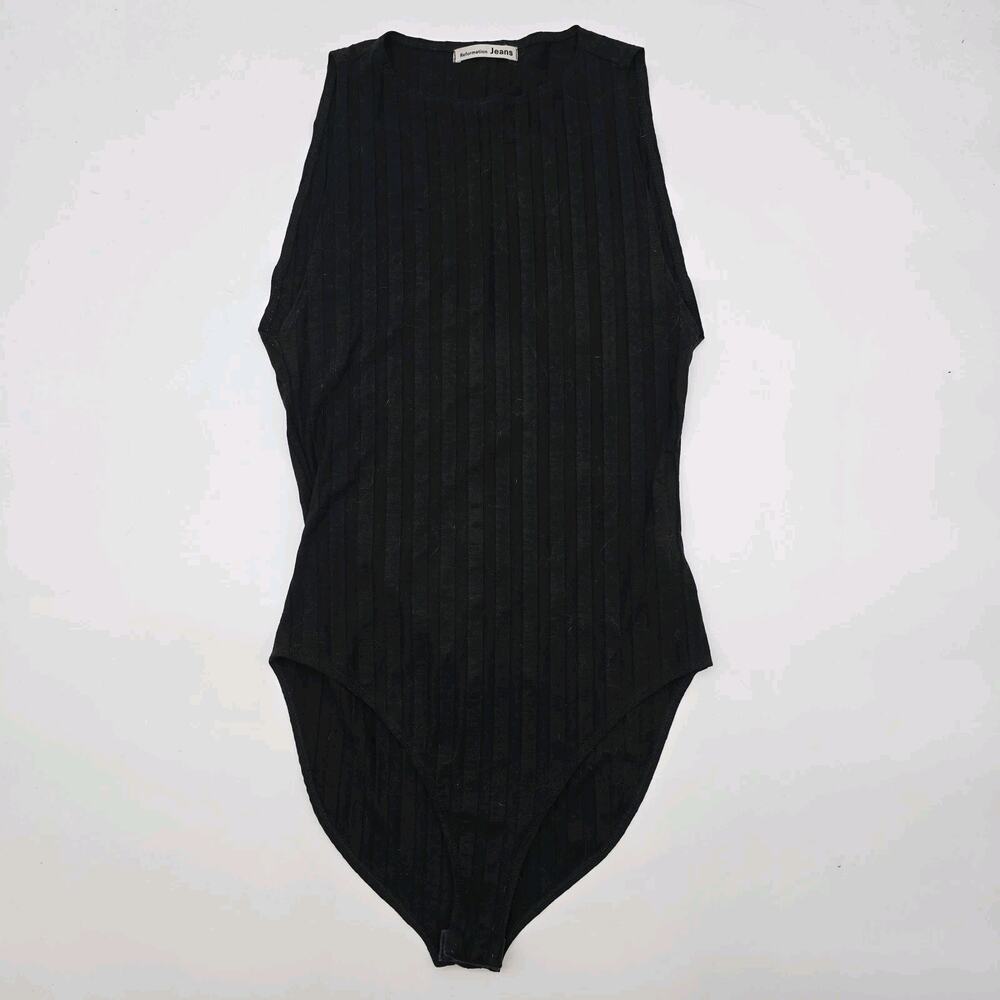 Reformation Bodysuit Womens Medium Black Tank Ribbed Snap Cheeky Bikini